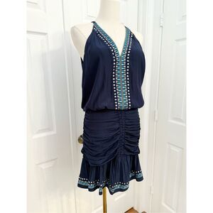 Ramy Brook Womens Navy Blue Arya Embellished Ruched Mini Dress Size 2